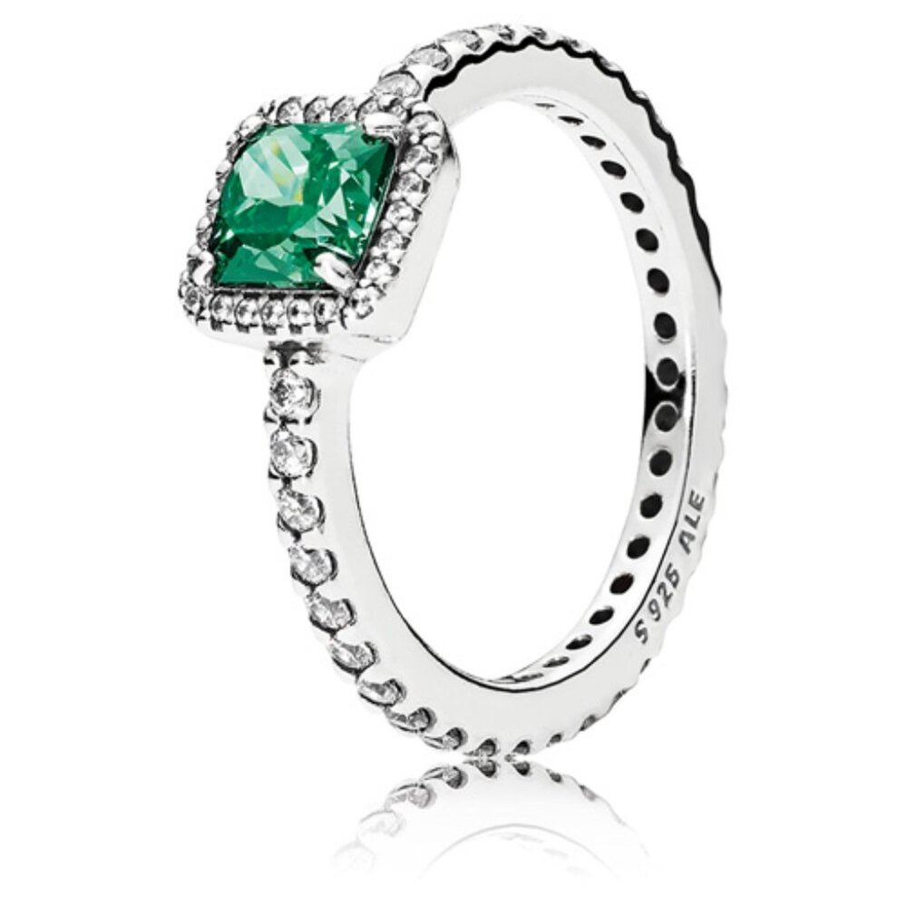 Pandora Green Gemstone with Halo Timeless Elegance Ring sz 5